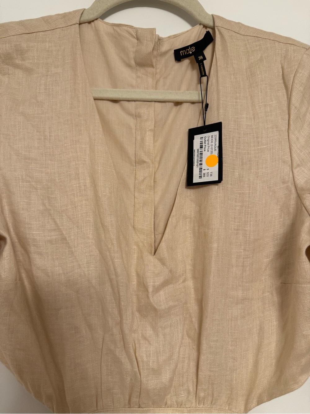 Maje Rivague Linen Pearl Cut out Midi Dress 6 Sz 38 NEW NWT - Picture 9 of 13